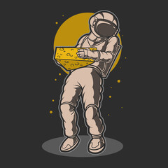 astronaut holding a cheese vector illustration