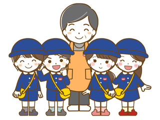 中年男性保育士と幼稚園児たち