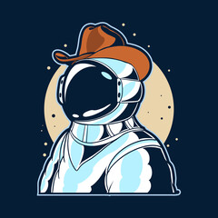 astronaut wearing cowboy hat vector illustration