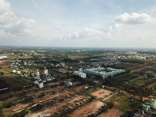 Aerial lake view of the buildings in the center of Bangalore city 