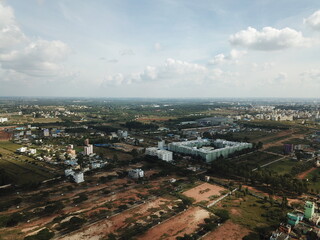 Aerial lake view of the buildings in the center of Bangalore city 