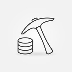 Pickaxe with Data linear icon. Mining vector concept line sign or logo element