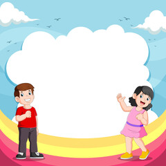 The girl and her friend talking with the blank bubble speech