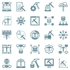Data Mining Technology vector colored concept icons or design elements collection