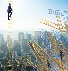 Businessman climbing career ladder in business concept