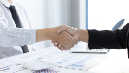 Two businessmen shaking hands in the conference room