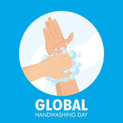 global handwashing day campaign with lettering and foam in circular frame