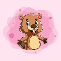 The beaver full of love with the happy face and love around him