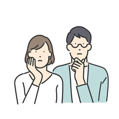 考え事をしている若い夫婦・カップル　上半身イラスト素材