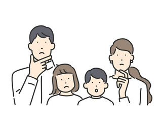 考えごとをする小さな子どものいる家庭・若いファミリー　上半身イラスト素材