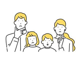 考えごとをする小さな子どものいる家庭・若いファミリー　上半身イラスト素材