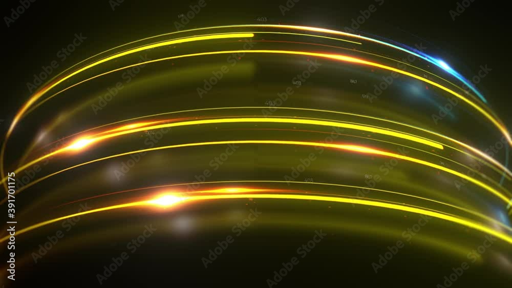 Poster 3d render loop animation of digital light trails. fast data transfer concept. render with depth of f