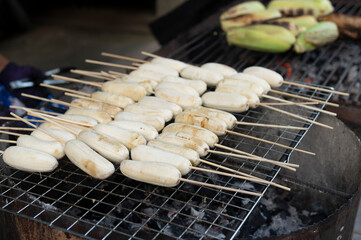 Roast banana on a stove with fired