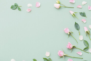 pink and white flowers on green  paper  background