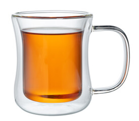 Glass cup of tea isolated on white background
