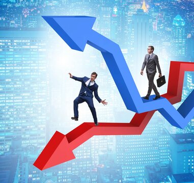 Opposite growth and decliine charts with businessman