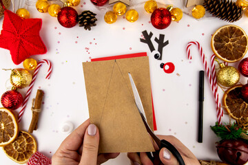 DIY step-by-step instructions for a Christmas card with children. Christmas deer on a postcard made...