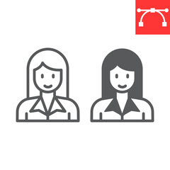 Businesswoman line and glyph icon, female and feminism, business woman sign vector graphics, editable stroke linear icon, eps 10.