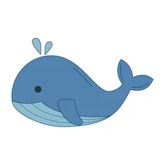 Gordijnen Cute whale cartoon hand drawn vector © Nudchada