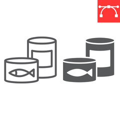 Canned food line and glyph icon, tin can and container, canned fish sign vector graphics, editable stroke linear icon, eps 10.