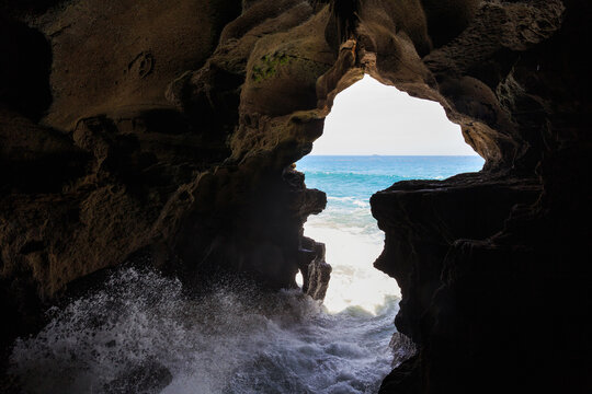 View of the The Caves of Hercules in Cape Spartel, Morocco. Is an archaeological cave complex near Atlantic Ocean, situated 14 kilometres west of Tangier, the popular tourist attraction.