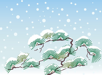 Fototapeta na wymiar Japanese traditional retro style illustration of pine tree and snow pattern vector background