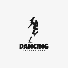 Vector Logo Illustration Dancing Silhouette Style.