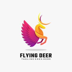 Obraz premium Vector Logo Illustration Flying Deer Gradient Colorful Style.