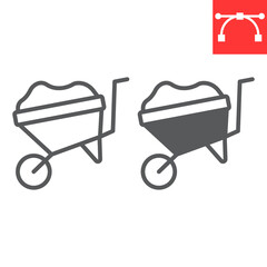 Wheelbarrow line and glyph icon, construction and agriculture, wheel barrow sign vector graphics, editable stroke linear icon, eps 10.