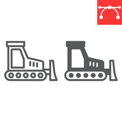 Bulldozer line and glyph icon, construction and vehicle, bulldozer sign vector graphics, editable stroke linear icon, eps 10.