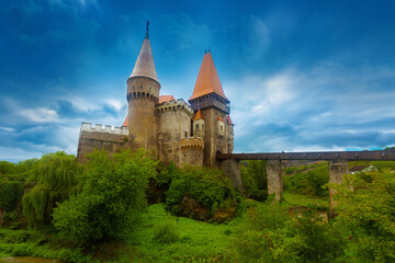 Fototapeta na wymiar Medieval building of Corvin Castle in south of Transylvania, Hunedoara, Romania