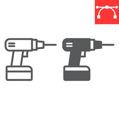 Drill line and glyph icon, construction and industry, electric drill sign vector graphics, editable stroke linear icon, eps 10.