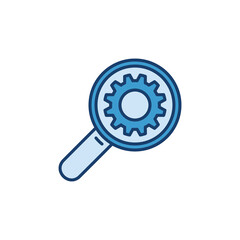 Magnifier with Gear creative icon - Cog Wheel inside Magnifying Glass vector concept symbol