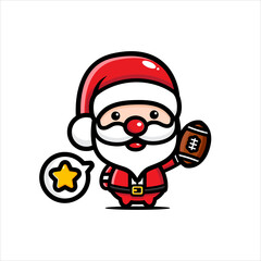 cute santa character holding american football