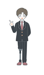 指を指す笑顔の義足の男子学生・ベクター