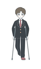 松葉杖を使う片足の男子学生・ベクター