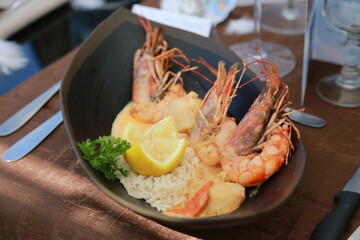 Crevettes hôtel restaurant Bellevue Trévignin