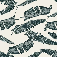 Behang bananenbladeren print vector naadloos patroon © peotll