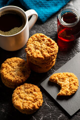 Delicious traditional Australian Anzac Biscuits, food background.