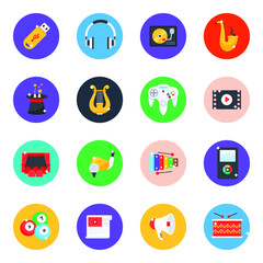 
Pack of Media and Music Flat Icons 
