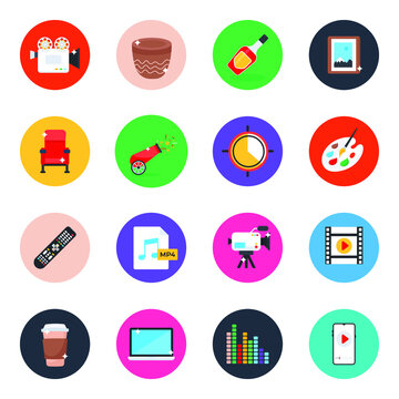 
Pack of Media and Celebration Flat Icons 
