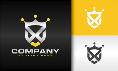 letter X shield crown logo