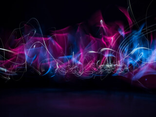 abstract background with lights. Blue and White Light Trails Created in Camera. stock photo