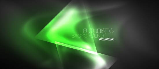 Neon geometric abstract background. Triangles with color glowing light effects in the dark. Vector illustration for covers, banners, flyers and posters and other