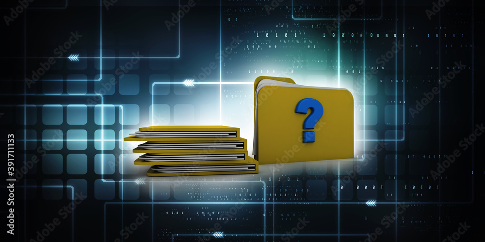 Poster 3d rendering file folder with question symbol