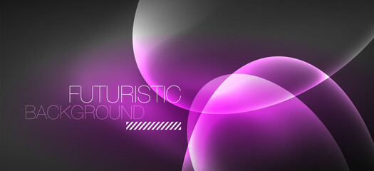 Neon ellipses abstract backgrounds. Shiny bright round shapes glowing in the dark. Vector futuristic illustrations for covers, banners, flyers and posters and other