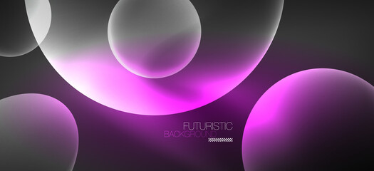 Neon ellipses abstract backgrounds. Shiny bright round shapes glowing in the dark. Vector futuristic illustrations for covers, banners, flyers and posters and other