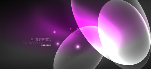 Neon ellipses abstract backgrounds. Shiny bright round shapes glowing in the dark. Vector futuristic illustrations for covers, banners, flyers and posters and other