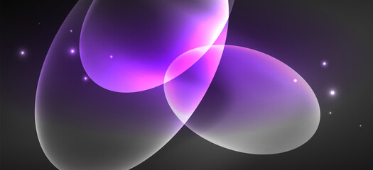 Neon ellipses abstract backgrounds. Shiny bright round shapes glowing in the dark. Vector futuristic illustrations for covers, banners, flyers and posters and other