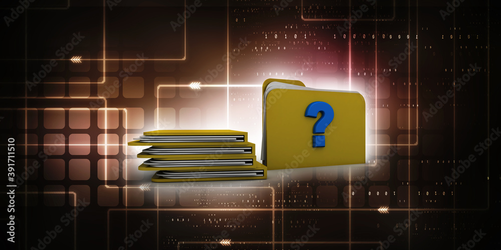 Poster 3d rendering file folder with question symbol